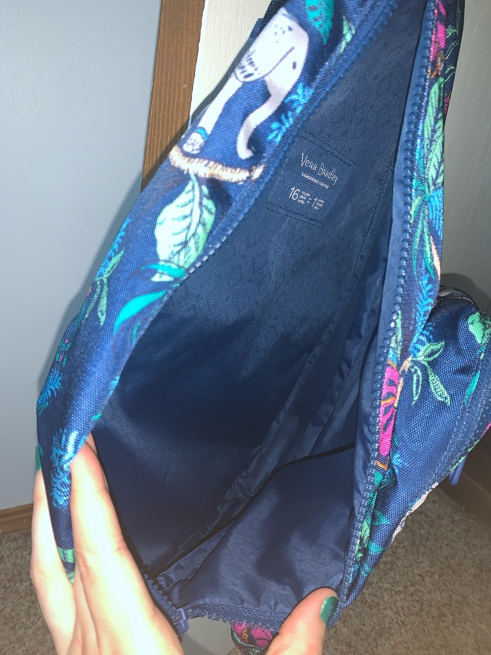 Vera Bradley Navy Elephant Floral Sling Bag with Teal and Pink Accents - Picture 5 of 7